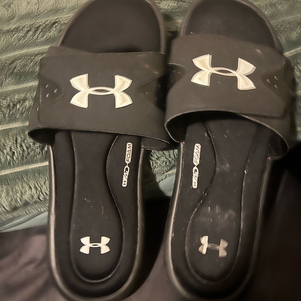 Under Armour Black Slides with White Logos